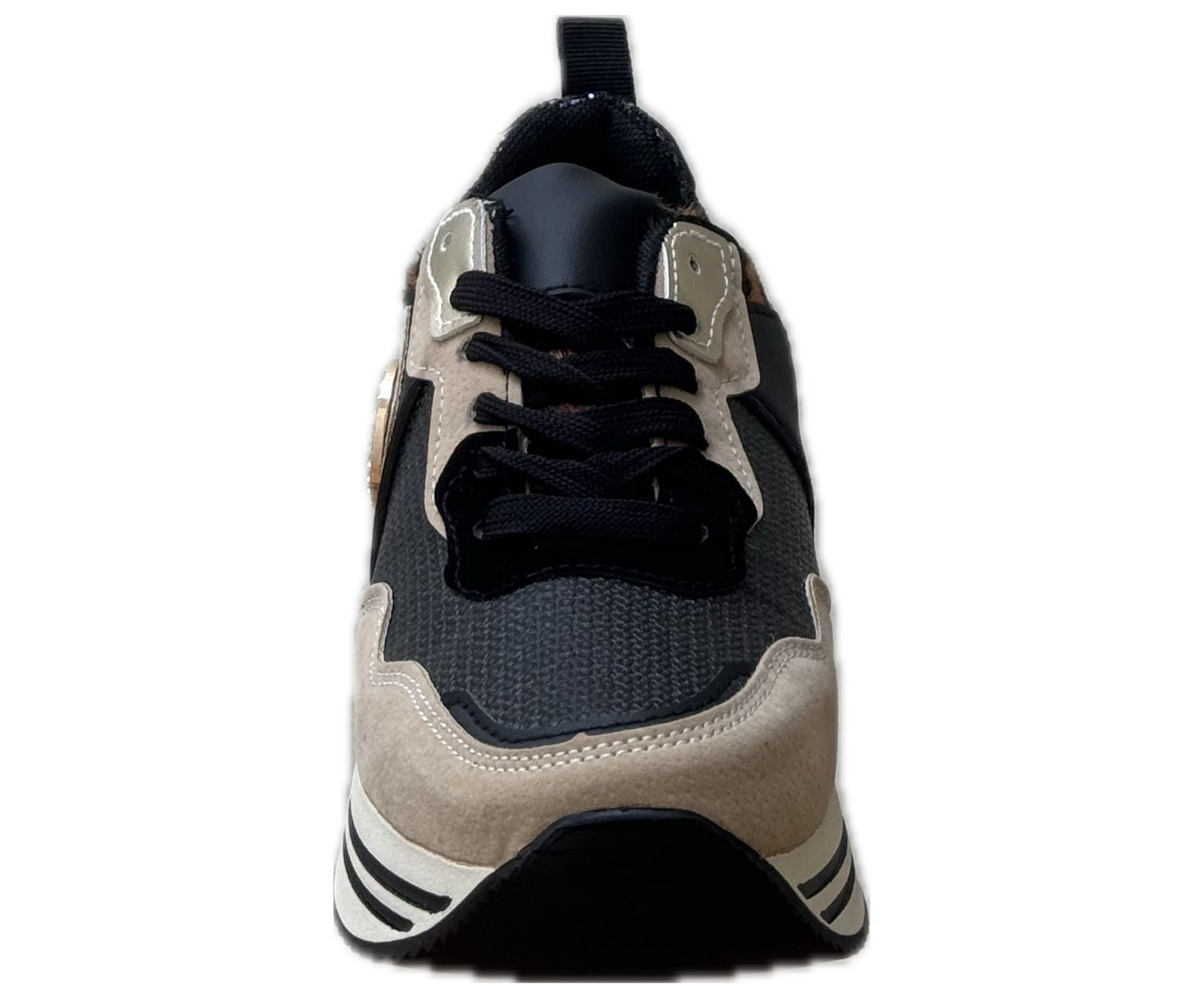 Damsneakers med platåsula och glitterdetaljer – Vit & Leopard