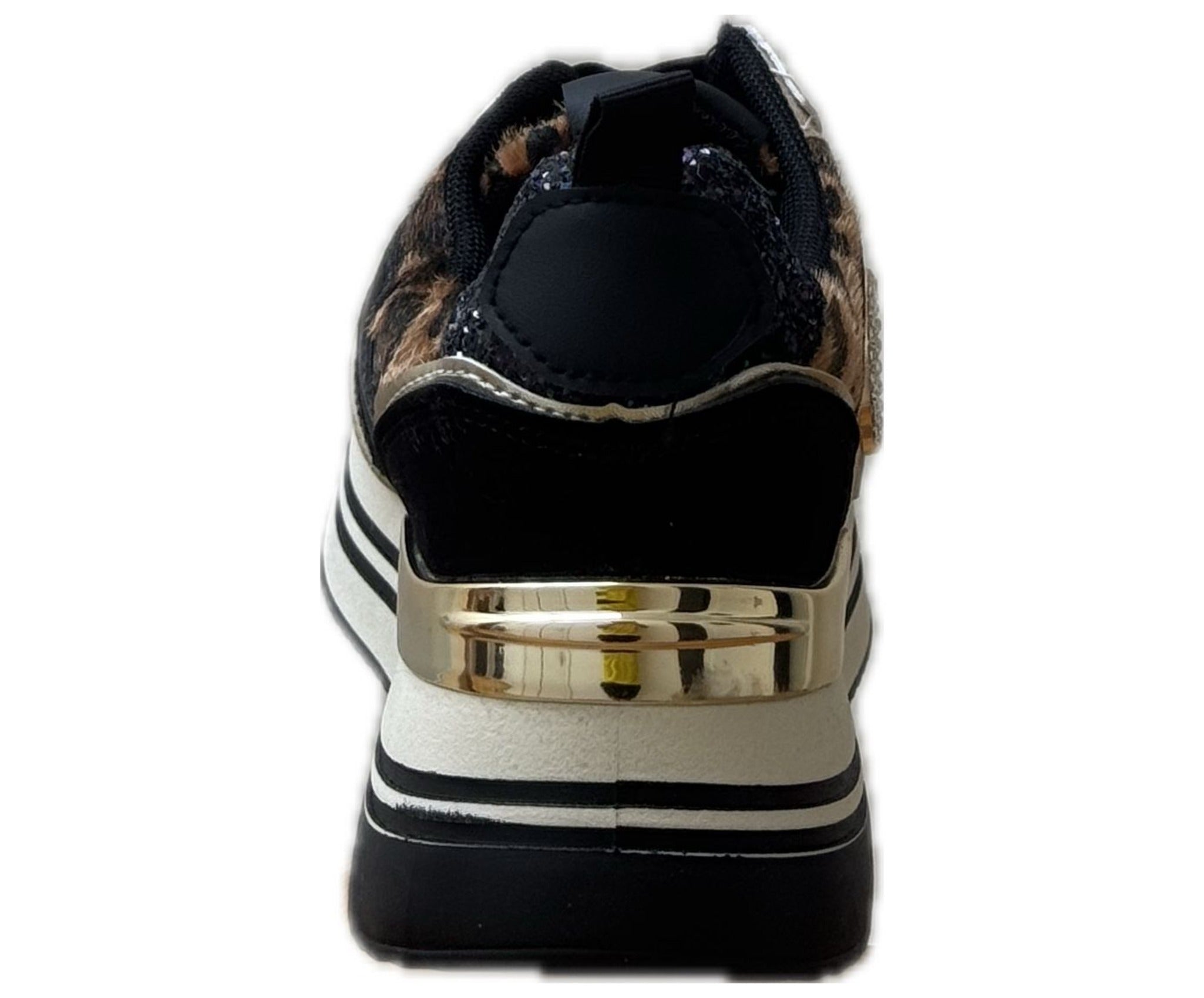 Damsneakers med platåsula och glitterdetaljer – Vit & Leopard