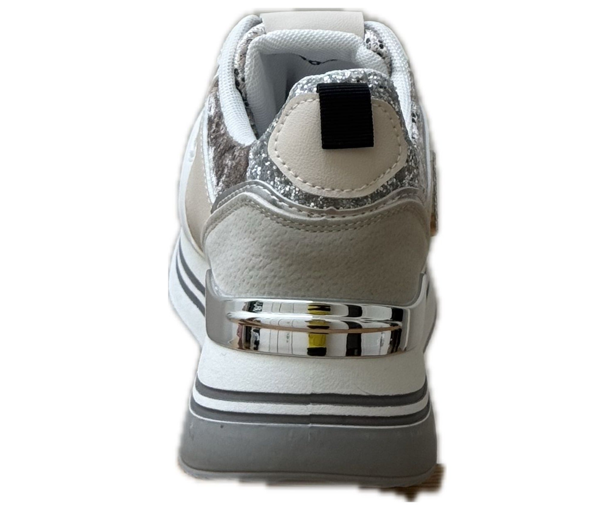 Damsneakers med platåsula och glitterdetaljer – Vit & Leopard