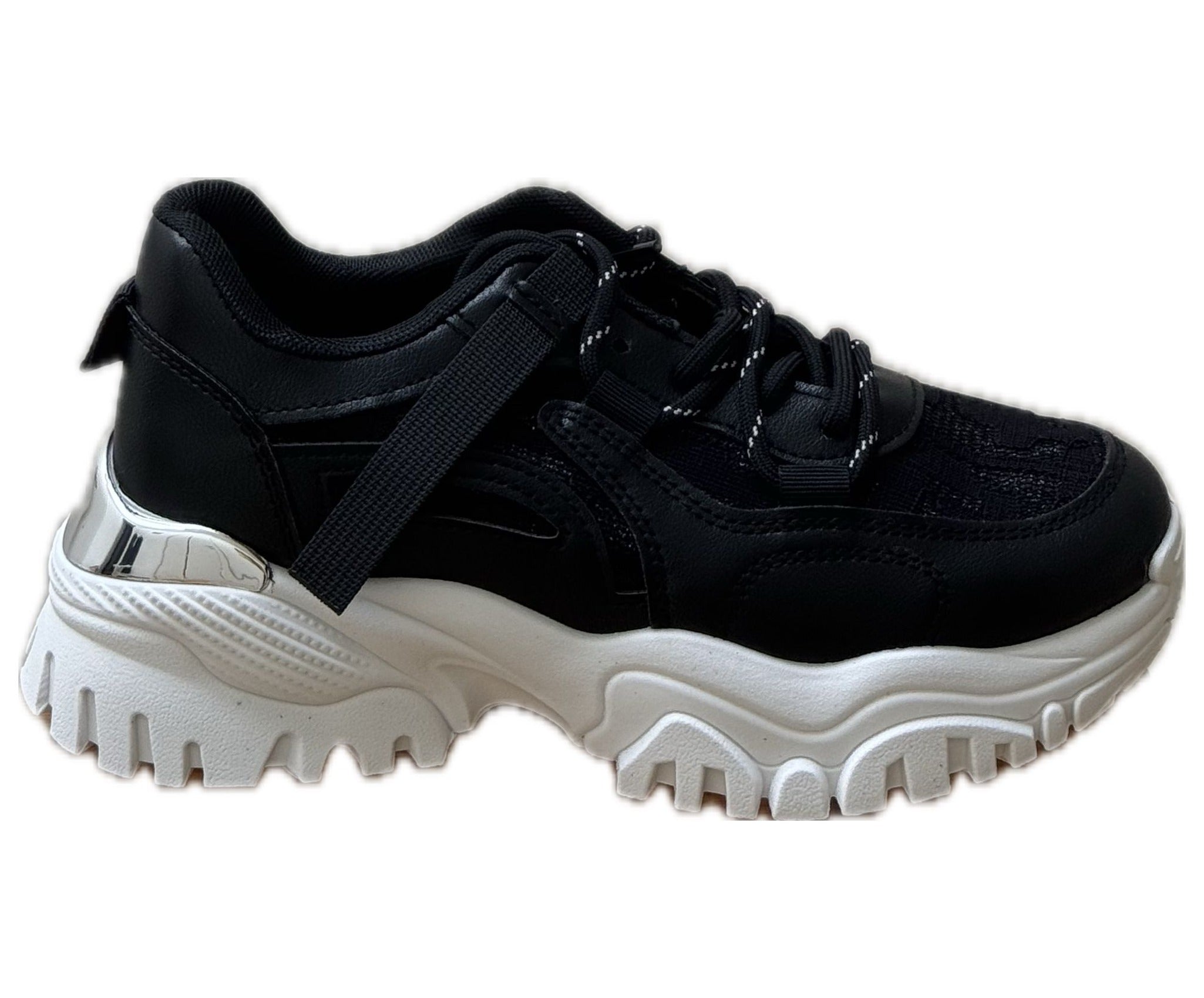 Chunky Sneakers Dam – Svarta & Vita Damskor med Silverdetalj | Trendiga Vardagsskor