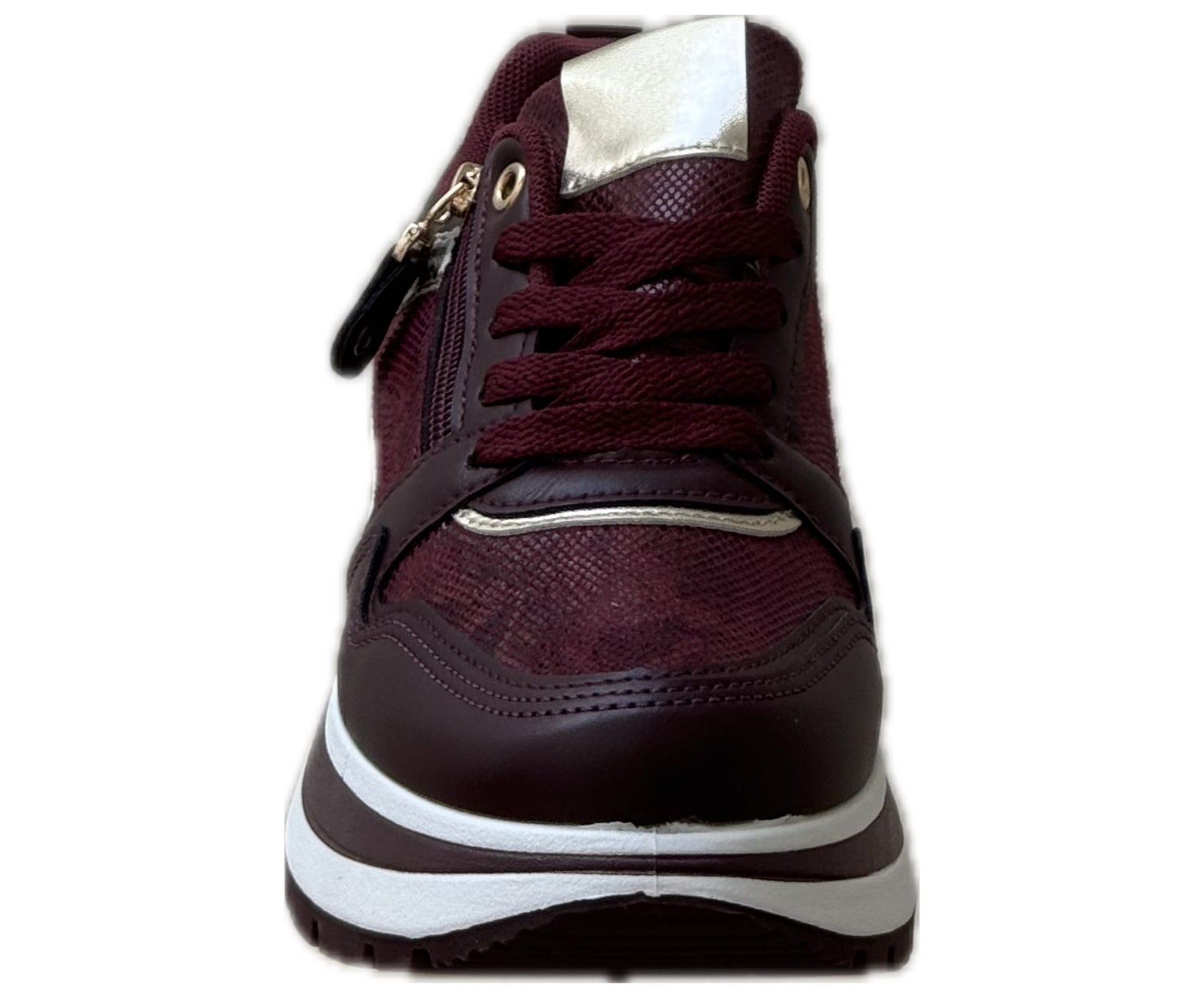 Chunky Sneakers med Guldiga Detaljer & Ormmönster – Beige eller Vinröd