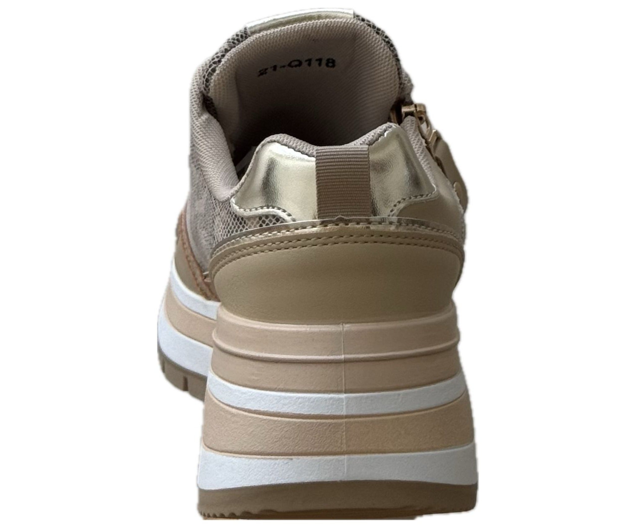 Chunky Sneakers med Guldiga Detaljer & Ormmönster – Beige eller Vinröd