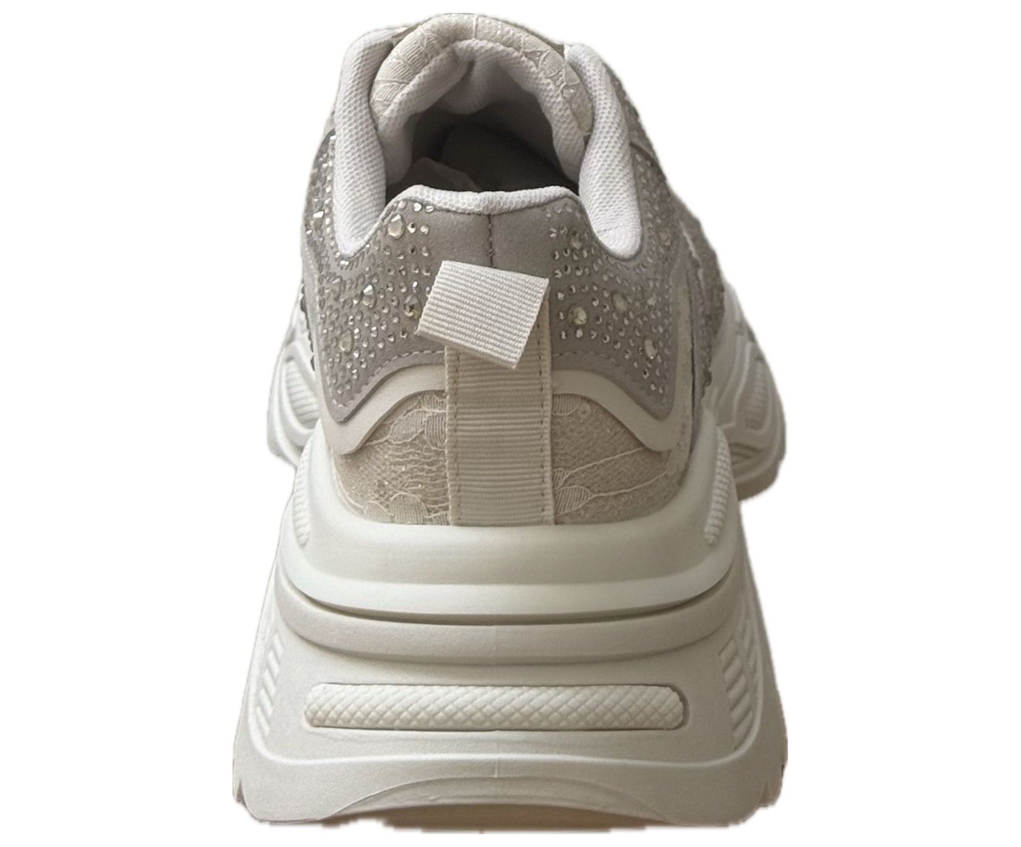 Chunky Sneakers Dam med Strass & Spets – vit, Svart & Multicolor